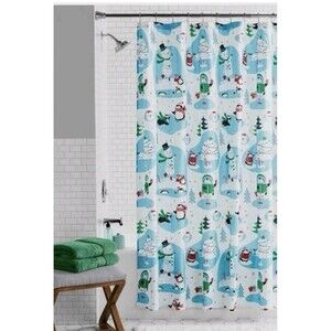 Holiday Time Fabric Shower Curtain Snowman Blue 72"in x 72"in